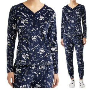 Harry Potter Leviosa Loungewear Fleece Henley Pajamas Pj Set S Blue White Multi